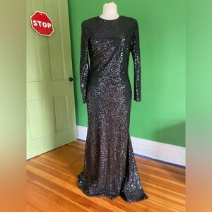 $4K Naeem Khan Maxi Black Sequin Evening silk Gown